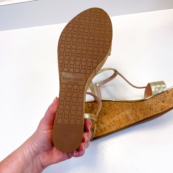 New without box: Kate Spade Tallin Gold Cork Wedge Sandal, Size 11 - Picture 7 of 9